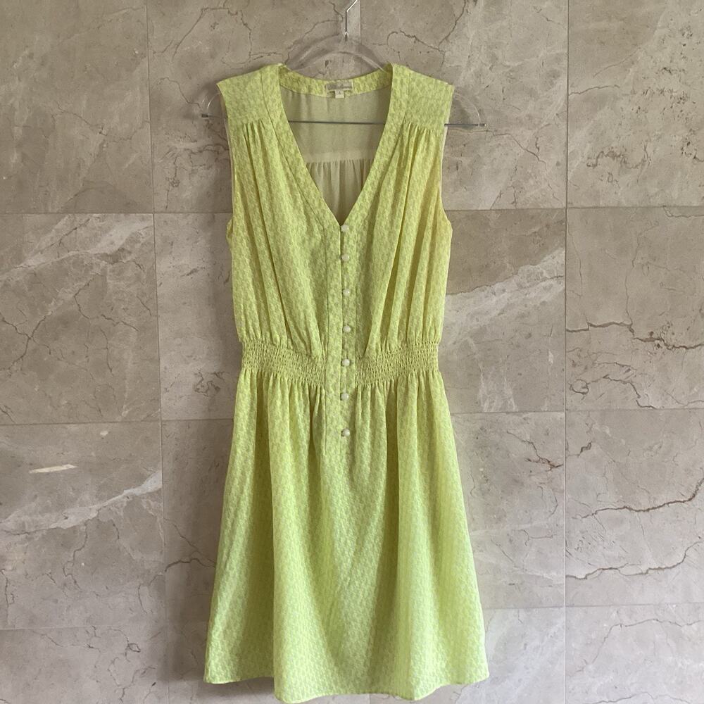 Shoshanna Isabel Mini Dress Silk Y2K Neon Yellow Houndstooth Preppy USA - Size 4